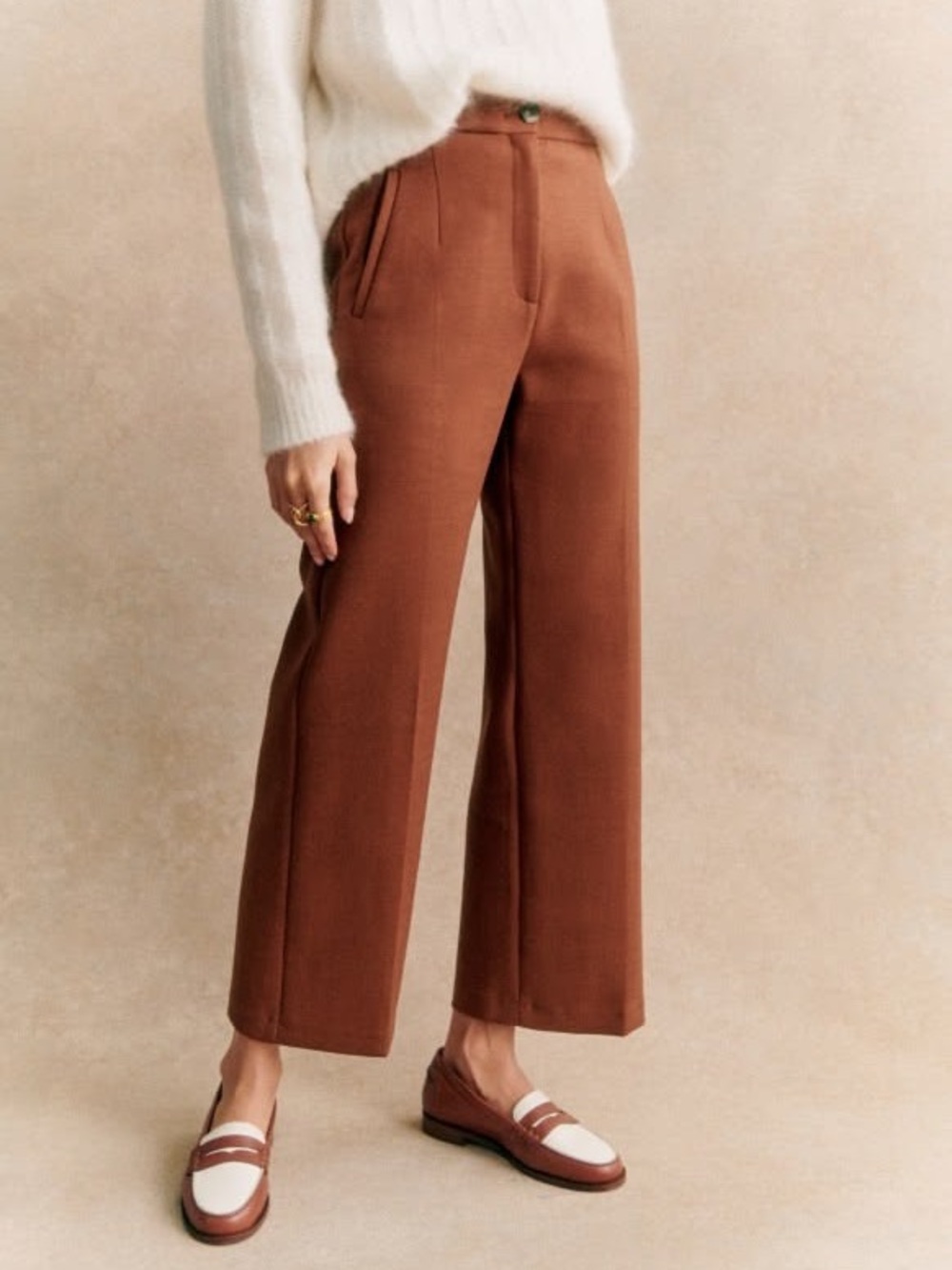 NWT Sézane Martin Crop Trousers in Brown/Hazelnut Size 4/36